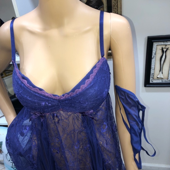 Frederick's Of Hollywood Lace Mesh Babydoll And Bottom 2 Piece Set Size L - Picture 4 of 14